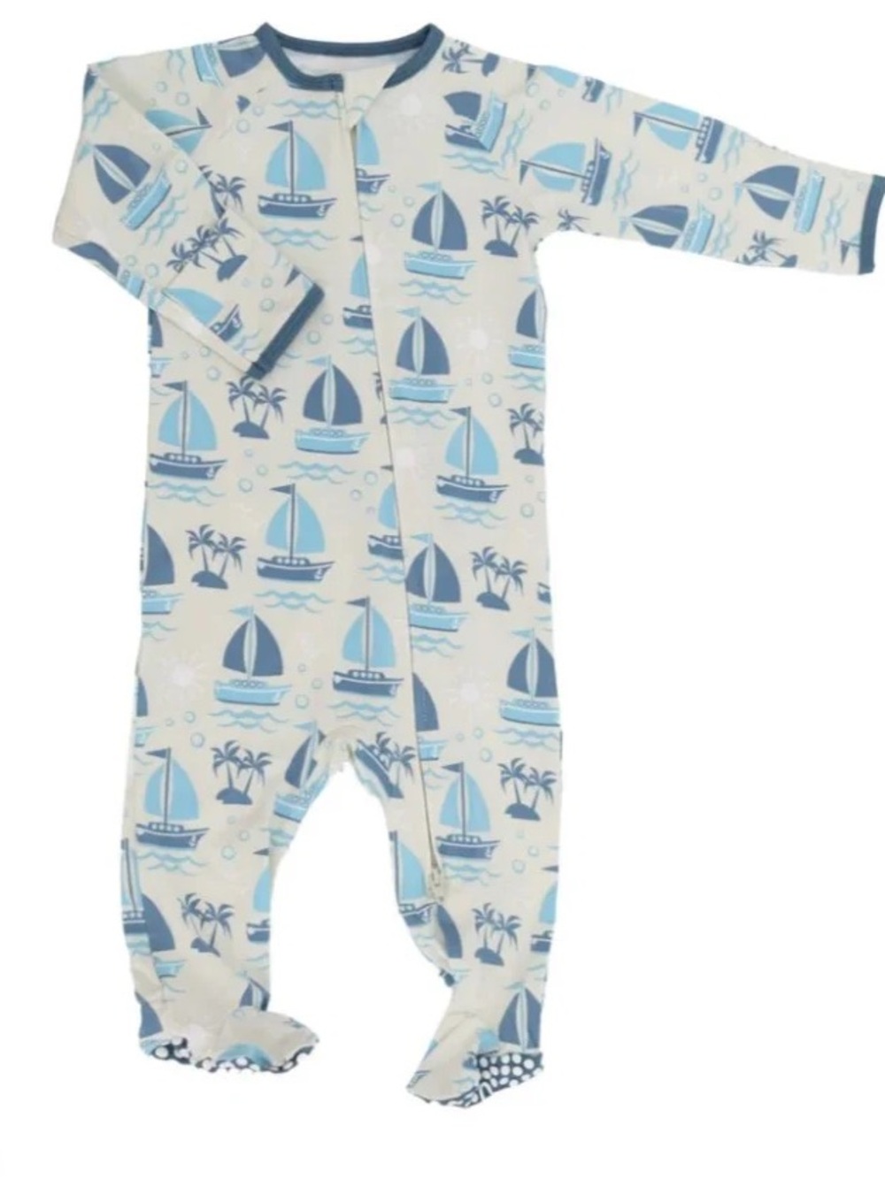 6-12 mos Sweet Bamboo Sail print zipper footie, new with tags